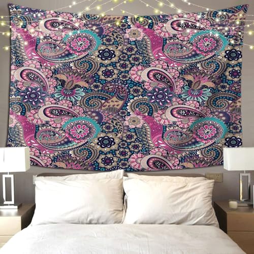 RTAFGU Perris Tapestry, Vintage Paisley Floral Pattern, Bohemian Ethnic Accent Aesthetic Wall Hanging Tapestries for Living Room, Bedroom, Dorm Party Home Decoration 91" L x 71" W - color: Perris_2804, size: 91"L x 71"W