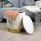 Round Ottoman with Storage Set of 2 Vanity Stool Foot Rest with Removable Lid White Velvet Storage Ottoman Stool for Living Room and Dorm