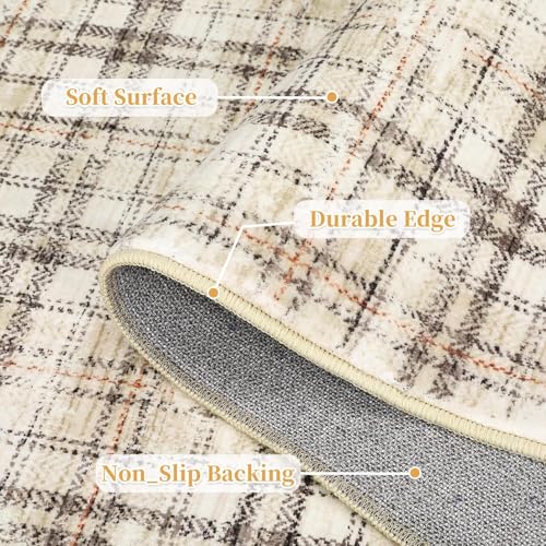 Garvee Tartan Plaid Washable Round Rug 6ft for Living Room Non Slip Circle Rugs，Farmhouse Soft Ultra-Thin Carpet for Entryway Kitchen Bedroom Nursery Bathroom, Beige 6'x6' - color: Plaid|beige, size: 6' (Round)