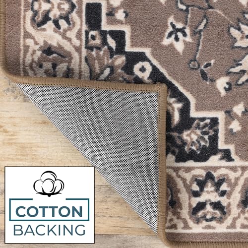 Superior Indoor Runner Rug, Plush Carpet Cover, Traditional Oriental Medallion, Perfect for Hallway, Entryway, Living Room, Dining, Bedroom, Office, Kitchen, Glendale Collection, 2' 7" x 6', Brown - color: Brown, size: 2'7" x 6' (Runner)