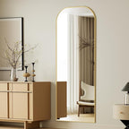 Koonmi Full Length Mirror, 56"x21" Mirror Full Length with Stand, Gold Domed Top Square-Edged Floor Mirror with Aluminum Alloy Frame for Bedroom Living Room