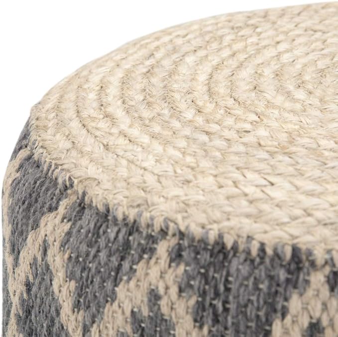 SIMPLIHOME Edgeley Round Pouf - 18 inch Wide Handwoven Jute and Cotton Ottoman in Grey and Natural, Boho-Style Footstool or Extra Seating for Living Room, Bedroom, or Kids Room, Assembled