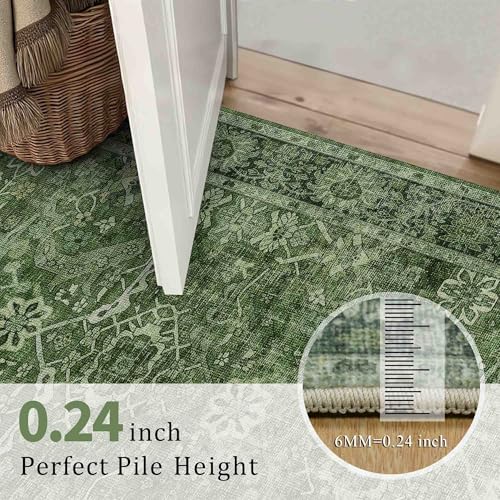 2x8 Runner Rug Green Vintage Washable Runner Rugs for Hallway Kitchen Low Pile Non-Slip Retro Distressed Accent Throw Carpet for Entryway Bathroom Bedroom Green - color: Green, size: 2'*8'(Runner)