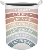 Boho Rainbow Laundry Basket, Positive Affirmations Inspirational Waterproof Collapsible Laundry Hamper Dirty Clothes Storage Toy Bin Organizer for Kids Room College Dorm Bedroom Bathroom