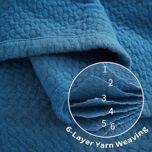 Premium 100% Cotton Blanket – All-Season Soft Breathable Bed Blanket for Throw Size – Lightweight Stylish Textured Throw for Bed– Giftable Cozy Bedding - color: Blue, size: Throw (50"x60")