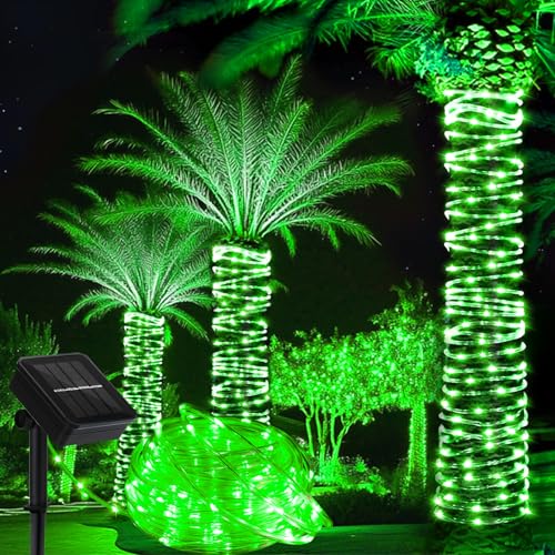 LairtPOW Solar Rope Lights, 39FT 100LEDs Outdoor Solar Strip Lights,IP65 Waterproof Outdoor Led String Lights with 8 Lighting Modes for Garden Yard Christmas Holiday Palm Tree Decoration (Green) - color: Green, size: 100 LED