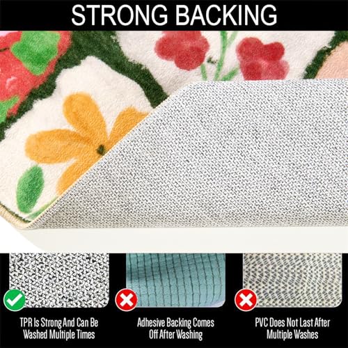 Vintage Floral Bathroom Rugs Non Slip, Thin Spring Country Colorful Flowers Botanical Indoor Doormat Washable, Cute Boho Aesthetic 2x3 Small Area Rugs for Kitchen Bedroom Laundry Entryway - color: Multicolored, size: 2‘x3'