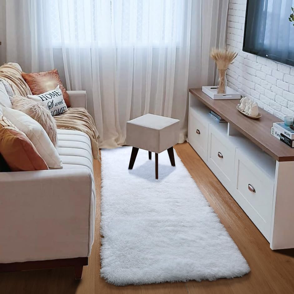 ONASAR White Runner Rugs for Bedroom Living Room, Luxury Bedside Fluffy Area Rug 2x6 Feet, Ultra Soft Plush Faux Fur Floor Throw Carpet for Hallway Nursery Kids Dorm Home Decor Aesthetic - color: White, size: 2' x 6' (Runner)
