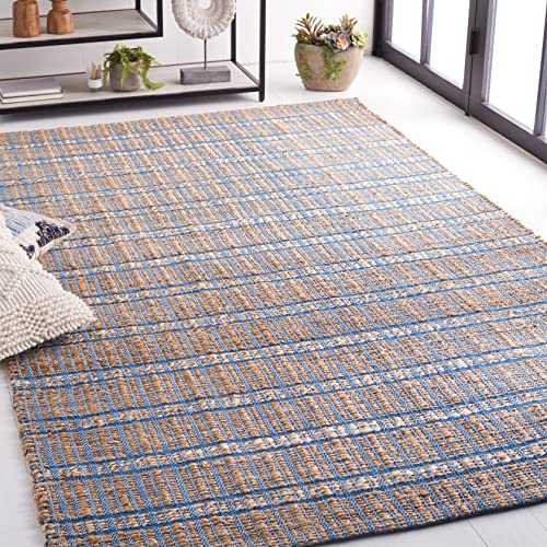 SAFAVIEH Natural Fiber Collection Area Rug - 5' x 8', Blue & Natural, Handmade Boho Stripe Farmhouse Rustic Jute & Cotton Jute, Ideal for High Traffic Areas in Living Room, Bedroom (NFB656M) - color: Blue/Natural, size: 5' x 8' (Rectangular)