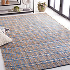 SAFAVIEH Natural Fiber Collection Accent Rug - 4' x 6', Blue & Natural, Handmade Boho Stripe Rustic Jute & Cotton Jute, Ideal for High Traffic Areas in Entryway, Living Room, Bedroom (NFB656M) - color: Blue/Natural, size: 4' x 6' (Rectangular)