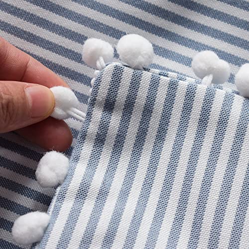 HOPLEE Decorative Blue Stripe Pillow Covers 16x16 Farmhouse Pom Pom Pillows Covers for Home Decor Set of 2 - color: Blue Stripe Pom, size: 16" x 16" (Pack of 2)