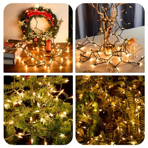 Christmas Lights,100 Count Lights with Green Wire,21ft UL Certified Tree String Lights for Indoor Outdoor Christmas Decoration,Home Garden,Party Decorations Warm White Green Wire - color: Warm White Green Wire