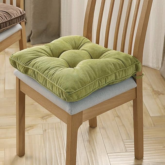 Tiita Dining Chair Seat Cushions 18x18 Inch Office Chair Pads Square Floor Pillows Pad for Outdoor Kitchen Dining Chairs with Ties Set of 4 (Green)