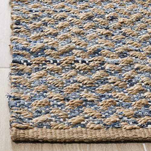 SAFAVIEH Area Rug 8x10 - Cape Cod Collection - Large - Blue & Natural, Handmade Braided Jute, Boho Design, Ideal for Living Room, Bedroom, Office, Dining Space (CAP305M) - color: Blue/Natural, size: 8' x 10' (Rectangular)