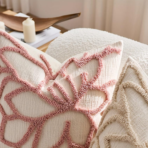2-Pack Tufted Rose Pillow Covers Embroidered, Comfortable Polyester Covers with Geometric-Pattern, Zipper Closure, Suitable for Home/Office Use (Pink)