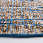 SAFAVIEH Natural Fiber Collection 7' Round Blue/Natural NFB656M Handmade Boho Stripe Farmhouse Rustic Jute & Cotton Jute Area Rug - color: Blue/Natural, size: 7' (Round)