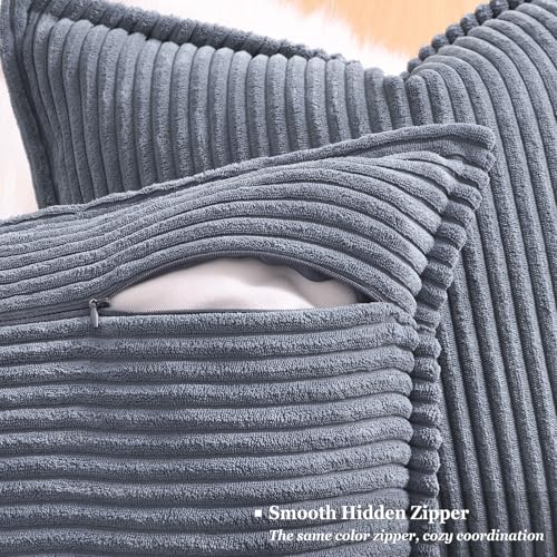 decorUhome Summer Corduroy Blue Grey Throw Pillow Covers 16x16 Set of 2 Decorative Soft Boho Farmhouse Couch Pillow Covers for Living Room Bed Sofa Broadside Striped Pillow Cases - color: Blue Grey, size: 16" x 16" (Pack of 2)