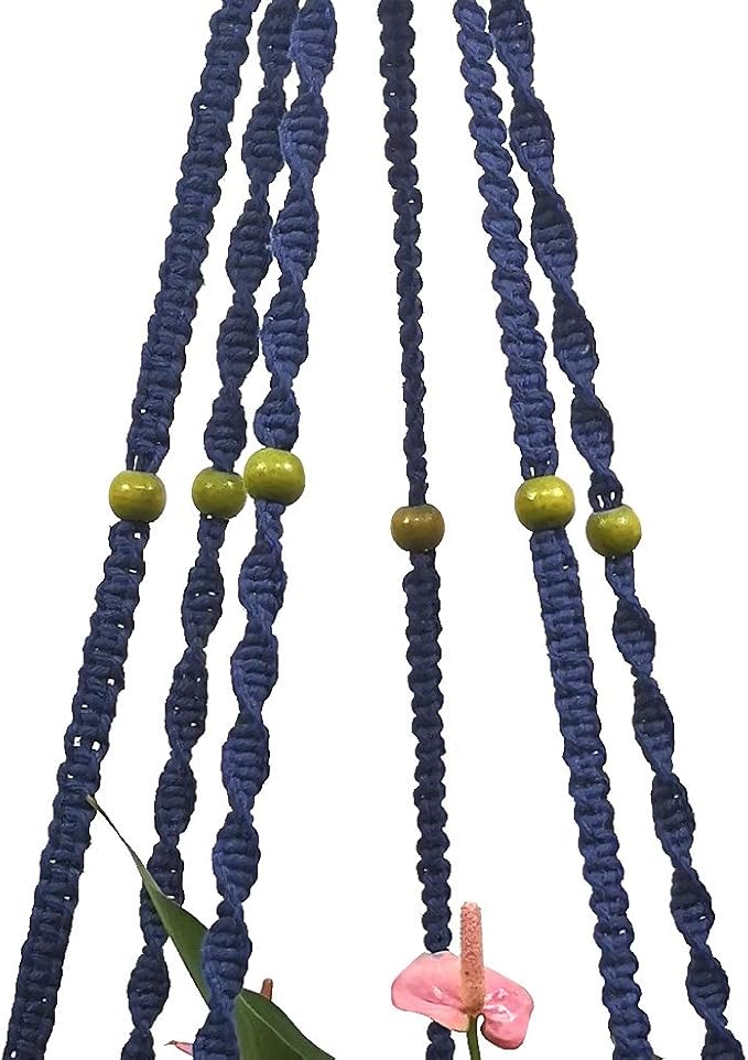 Plant Hanger Macrame Cotton 6 Legs 51 Inches in Tan and Green Color for Indoor Outdoor, Living Room, Kitchen, Deck, Patio, High and Low Ceiling with Size of 10-12 inches Without THE Pot (Navy Blue)