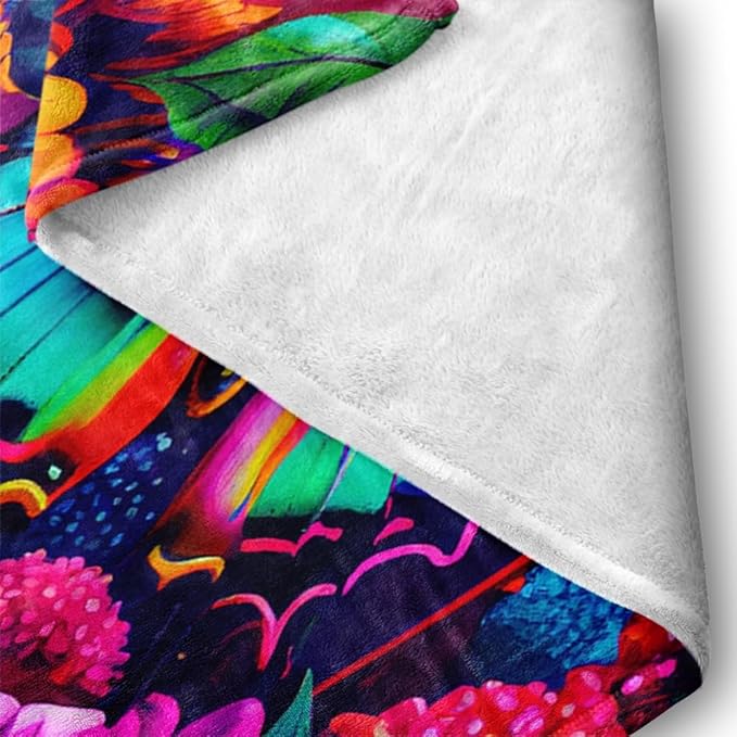 Pink Butterfly Fleece Throw Blanket, Rainbow Flying Butterfly Plush Blanket for Bed and Couch, Warm Fuzzy Cozy Throws for Kids and Adults 30"x40"
