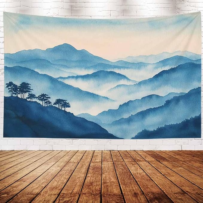 EMMTEEY Mountain Tapestry Cloudy Mountains 60X50 Inch Ceiling Tapestry Wall Art Hanging Tapetries for Bedroom Living Room Dorm Décor