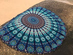 raajsee Mandala Round Beach Tapestry Hippie/Boho Beach Blanket Roundie/Indian Cotton Throw Bohemian Round Table Cloth/Yoga Mat Meditation Picnic Rugs 70 inch Circle (TURQUOISE) - color: TURQUOISE