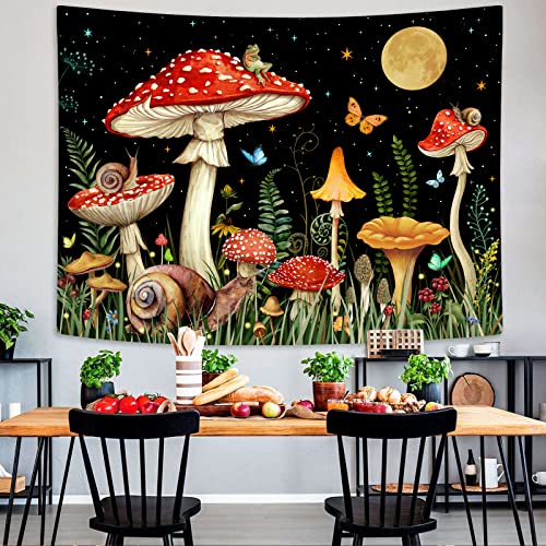 Zussun Red Mushroom Tapestry Moon Star Tapestries for Bedroom Aesthetic Starry Night Green Plant Tapastrys Wall Hanging Butterfly Snail Frog Wall Tapestry for Living Room Dorm (Black, 80" x 60") - color: Black, size: 80"L x 60"W