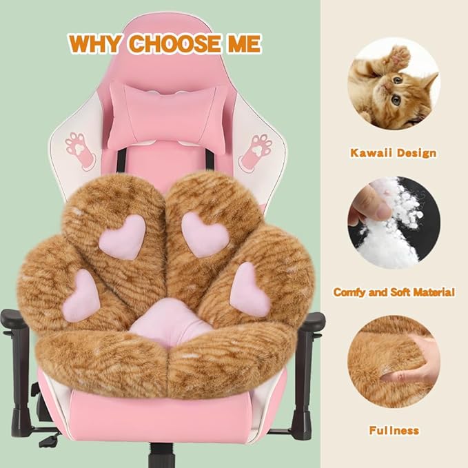 MOONBEEKI Cat Paw Cushion, Comfy Chair Kawaii Plush Seat Cushions Shape Lazy Pillow for Gamer 28"x 24" Cozy Floor Cute Girl Worker Gift, Dining Room Bedroom Decorate (Creamy Yellow)