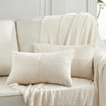 Fancy Homi 2 Packs Cream Lumbar Decorative Throw Pillow Covers 16x28 Inch for Living Room Couch Bed Sofa, Rustic Farmhouse Boho Home Decor, Soft Striped Corduroy Rectangle Accent Cushion Case 40x70 cm