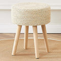 Cpintltr Footstool Ottoman Round Natural Seagrass Foot Stool Pouf Ottomans with Solid Wood Legs Hand Weave Footrest Step Stool for Living Room Bedroom Balcony Garden Natural - color: Natural