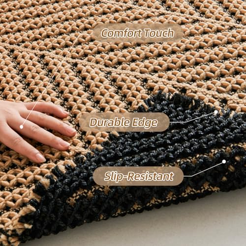 Sunfly Waffle Bath Mat, Boho Bathroom Rugs Non Slip Washable Super Absorbent Quick Dry Bath Mat Farmhouse Bathroom Decor, 16"x24" Black &Khaki - color: Black &Khaki, size: 1'4" x 2' (Rectangular)