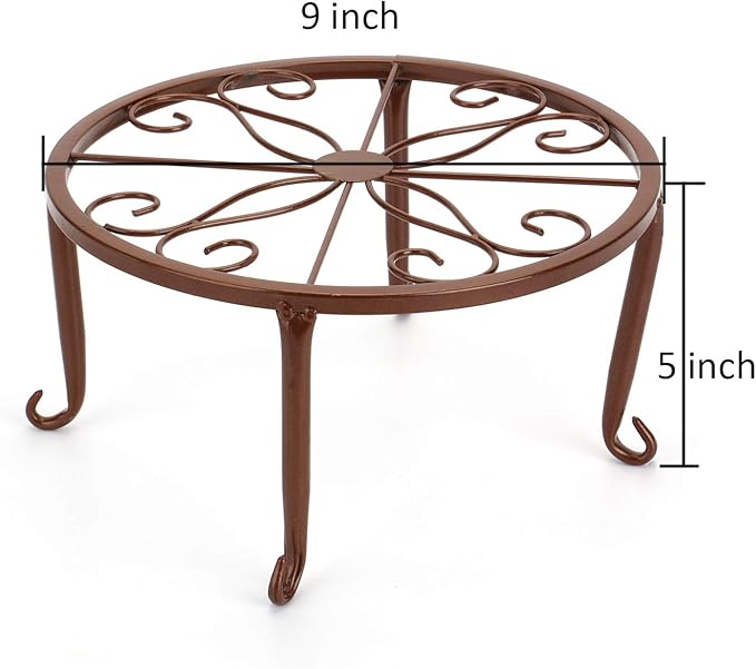Tosnail 4 Pack 9" Metal Plant Stands for Indoor and Outdoor, Planters Stand, Flower Pots Holder, Beverage Dispenser Stand for Floor and Tabletop Decoration - Brown