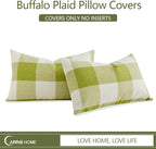 CARRIE HOME Spring Green Outdoor Lumbar Pillows 12 x 20 Set of 2, Spring Porch Decor Green Plaid Pillow Covers 12x20, Sage Gingham Pillow Covers for Patio Furniture (No Pillow Inserts)