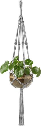 Mkono Macrame Plant Hangers Indoor Outdoor Hanging Planter Basket Cotton Rope 4 Legs 41 Inch, 1 Pack, Grey