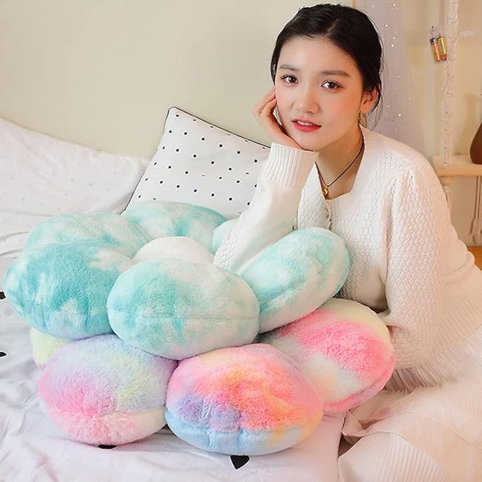 lannery Flower Plush Throw Pillows, Flower Floor Pillow Seating Cushion Toy for Reading, Room, Watching TV (19.7", Blue)