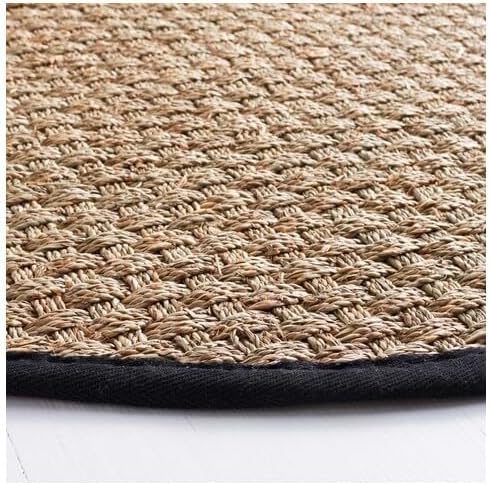 SAFAVIEH Area Rug 4' Round - Natural Fiber Collection - Natural & Black, Seagrass, Basketweave Pattern with Border (NF114C)