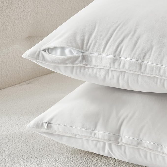 MIULEE Pure White Velvet Throw Pillow Covers 18x18 Soft Decorative Solid Square Cushion Cases Pack of 2 Modern Luxury Home Decor for Couch, Sofa, Bedroom