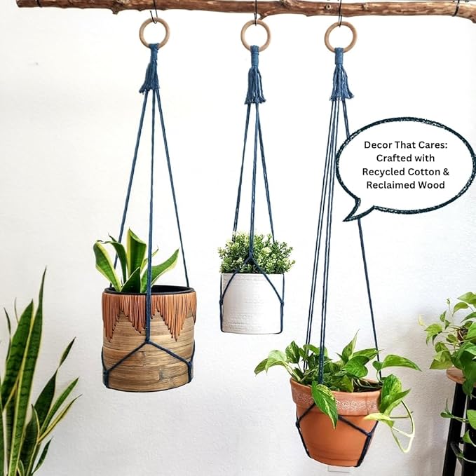 Set of 3 Macrame plant hanger for pots 4-10” live plants indoor and outdoor decor hanging plant holder Boho décor Plant stand Indoor plant shelf for Hanging planter for plant pots (Peacock Blue)