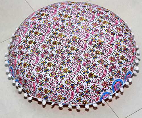 INDIAN CRAFT CASTLE Floor Pillow Cover, Large Cushions Cover Sitting for Adults, Floor Pillow Cover for Meditation or Yoga, Bench/Chair Cushion Cover 22 Inches Pink Yellow - color: Pink Yellow