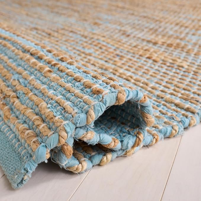 SAFAVIEH Area Rug 6x9 - Cape Cod Collection - Blue & Natural, Handmade Jute & Cotton, Ideal for Living Room, Bedroom, Dining Space (CAP236M)