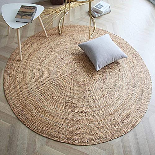 FRELISH DECOR Handwoven Jute Area Rug - 7 feet Round - Natural Yarn - Rustic Vintage Beige Braided Reversible Rug - Eco Friendly Rugs for Bedroom - Kitchen - Living Room - Farmhouse (7' Round) - color: Natural, size: 7' (Round)