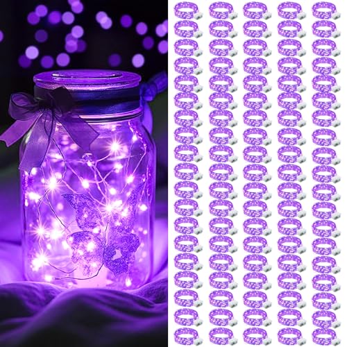 AIKEI 100 Pack LED Fairy Lights Battery Operated, Fairy String Lights 3 Modes Waterproof 7 Feet 20 Led Firefly Starry Lighting for Wedding Party Bedroom Garden Christmas Decoration Purple - color: Purple, size: 100PCS-STANDARD