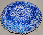 ICC Floor Pillows & Cushion Covers, Decorative Hippie Mandala Pouf Pillow Cover Bohemian Seating Meditation Cushion Cover, Large Boho Ottoman Case Pillowcase for Couch 32" Round Blue Flower - size: 32" x 32" (Pack of 1), style: Blue Flower