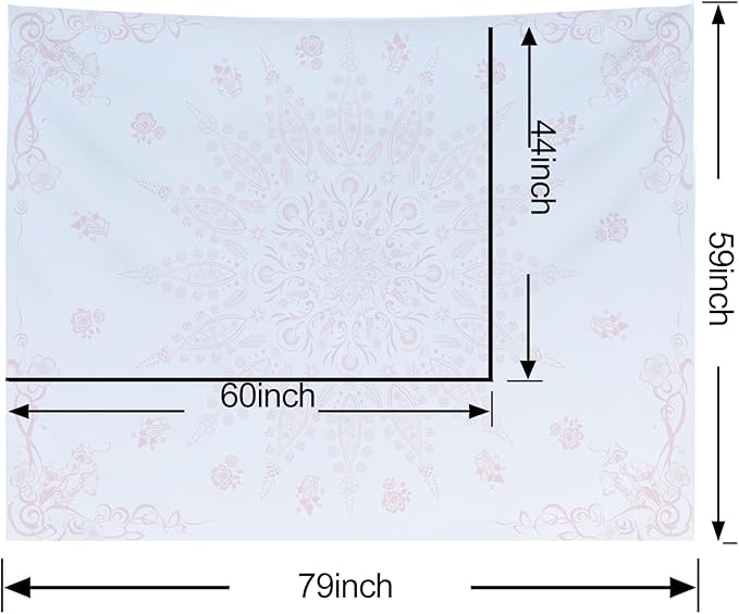 KJHL Floral Bohemian Tapestry Black and White Flower Aesthetic Tapestry Mandala Room Decor Wall Hanging Boho Tapestries for Bedroom Dorm(Pink, 59" x 79")
