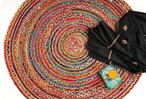 GRUHUM Jute Cotton Area Rug 8ft Round - Natural Fiber Colourful Handmade Boho Farmhouse Soft Braided Rustic Vintage Reversible Rugs Indoor Outdoor Kitchen Bedroom Living Room Hallways -8'ft Circle - color: Multi Color- 06, size: 8' (Round)