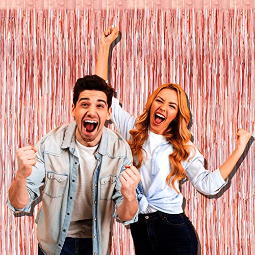 4 Pack Rose Gold Foil Fringe Curtain Backdrop, 3.28Ft x 8.2Ft Metallic Tinsel Foil Fringe Streamers Curtains for Party, - color: Rose Gold
