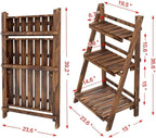 Yaheetech Folding Plant Stand Wooden Foldable Plant Shelf 3-Tier Flower Pot Stand Plants Display Shelf Rack Ladder Garden Indoors Outdoors 23.6 x 15 x 36.6in