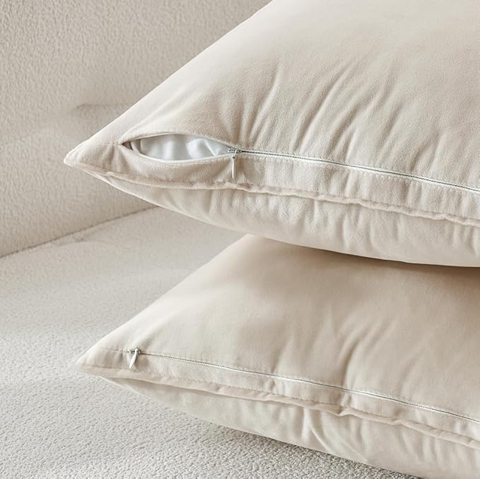 MIULEE Cream White Velvet Throw Pillow Covers 20x20 Soft Decorative Solid Square Cushion Cases Pack of 2 Modern Luxury Home Decor for Couch, Sofa, Bedroom