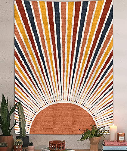 JAWO Bohemian Sun Vertical Tapestry, Vintage Abstract Rainbow Aesthetic Tapestry Wall Hanging for Bedroom, Red Retro 70s Mid Century Modern Decor Art Tapestries Poster Blanket College Dorm (40"X60") - color: Sun-2, size: 60"L x 40"W
