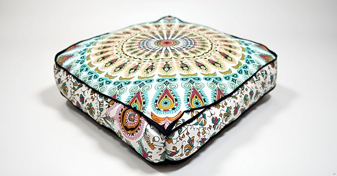 ICC Mandala Floor Pillow Cushions Cover Seating Throw Covers Hippie Decorative Bohemian Ottoman Poufs Cases Boho Indian Large Pouf Decor Kids Cushion Case Meditation Zipped 24 Inches Square Musturd