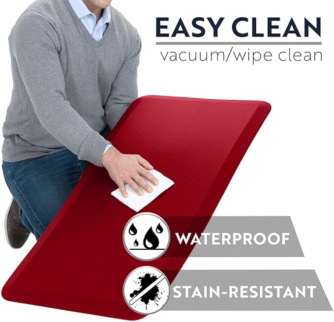 KANGAROO Thick Ergonomic Anti Fatigue Mats for Kitchen Floor, Cushioned Standing Office Desk Mat, Waterproof Scratch Resistant Topside, Supportive All Day Comfort Padded Foam Rugs, 17x24, Red